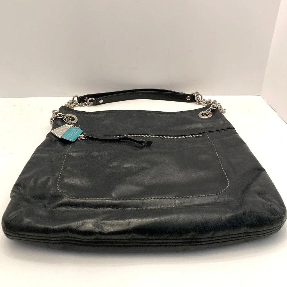 Coach Poppy Slim Tote Sliding Chain G1282-21199 Black Leather Bag Convertible